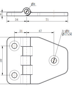 Alternative view of CL148-1 Black PA Nylon Plastic Hinge with Steel Pin, Built-in 90 Degree Fixed Stop Angle