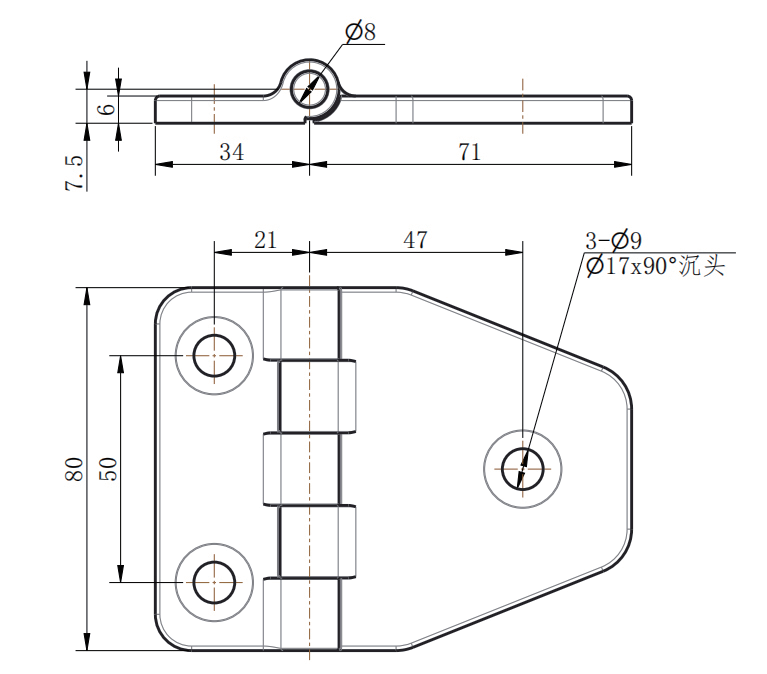 CL148-1 Black PA Nylon Plastic Hinge with Steel Pin, Built-in 90 Degree Fixed Stop Angle - Image 2