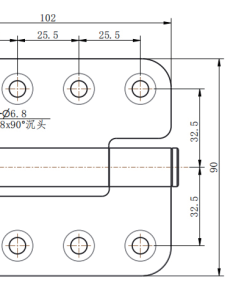 Engineering drawing: `CL158-2 stainless steel 8-hole butt hinge technical dimension drawing`