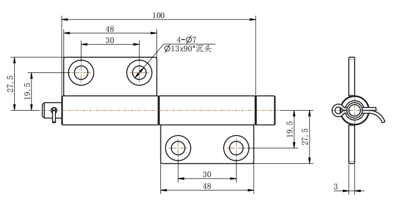 CL179-1 stainless steel detachable L-hinge technical dimension drawing