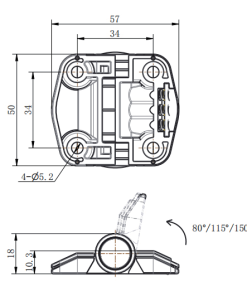CL195 series 80° 115° 150° positioning hinge technical dimension drawing