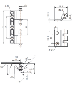 CL201-1E 120 degree hidden hinge technical dimension drawing