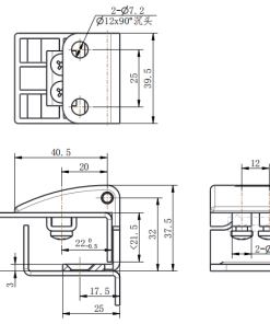CL202-2 industrial equipment hinge technical dimension drawing with pressure plate