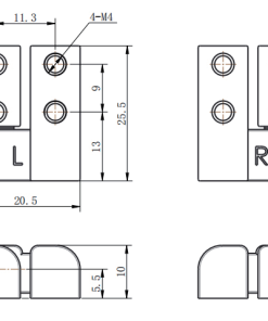 CL203-4 L/R small lift-off hinge dimension drawing with 4-M4 mounting holes
