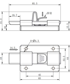 Alternative view of DK610-1 SUS304 Sliding Latch | Stainless Steel Push Button Slide Bolt with Grinding Finish