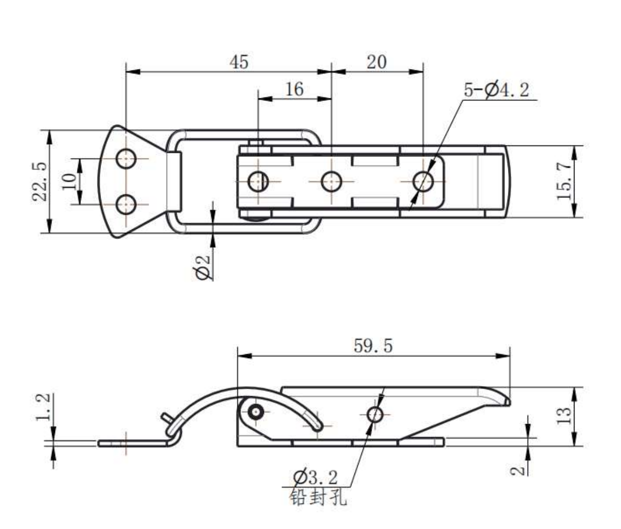 DK617-1 SUS304 Toggle Latch | Stainless Steel Draw Latch with Tamper-Proof Lead Seal Hole - Image 2