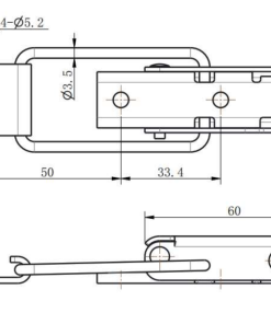 DK617-5 SUS304 toggle latch technical drawing with 4-Ø5.2mm mounting holes, Ø3.5mm spring, and 15.8mm height