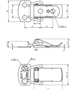 DK619-9 SUS304 spring latch technical drawing showing 30mm base length, 8.8mm height, and 2-Ø4.8mm mounting holes