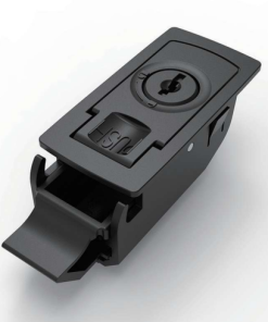 DK725-7 black PA nylon push-to-close latch with key lock and PUSH indicator