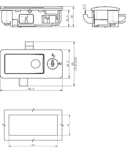 DK725-8 push-to-close latch technical drawing showing 92.2mm length, 84x37mm cutout, and 24.5mm internal depth