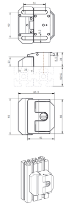 MB901-1 zinc alloy cabinet lock dimension drawing, IP54 lock for aluminum extrusion profile, black powder coated with K1333 key