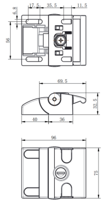 MB901-2 zinc alloy cabinet lock dimension drawing, IP54 lock for aluminum extrusion profile, black powder coated with K1333 key