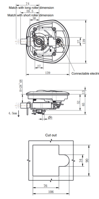 MB906-1 recessed panel lock dimension drawing, adjustable height 28~48mm, cutout template for cabinet door