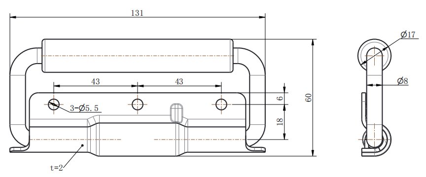LS504-1A Stainless Steel Cabinet Handle dimension drawing