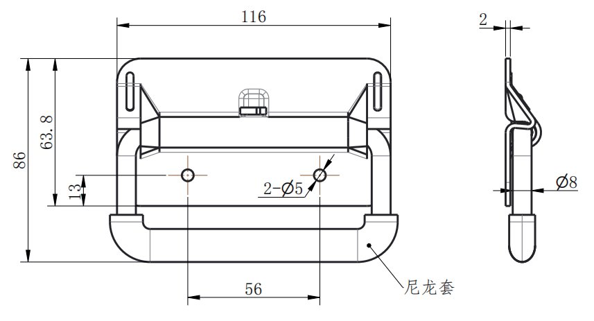 LS504-2 Flush Pull Handle dimension drawing