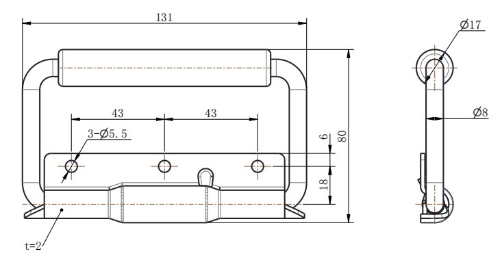 LS504 Chrome Cabinet Handle dimension drawing
