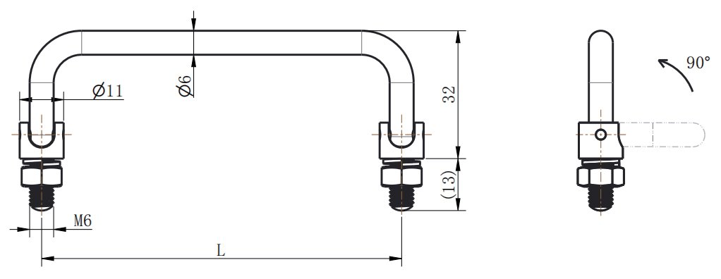 LS506-2 Small Cabinet Handle dimension drawing