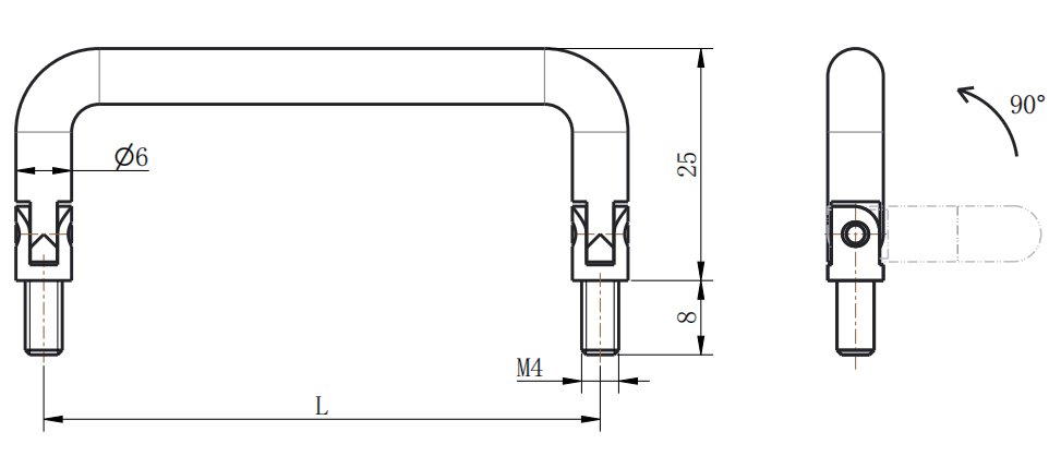 LS508 Steel Cabinet Handle dimension drawing