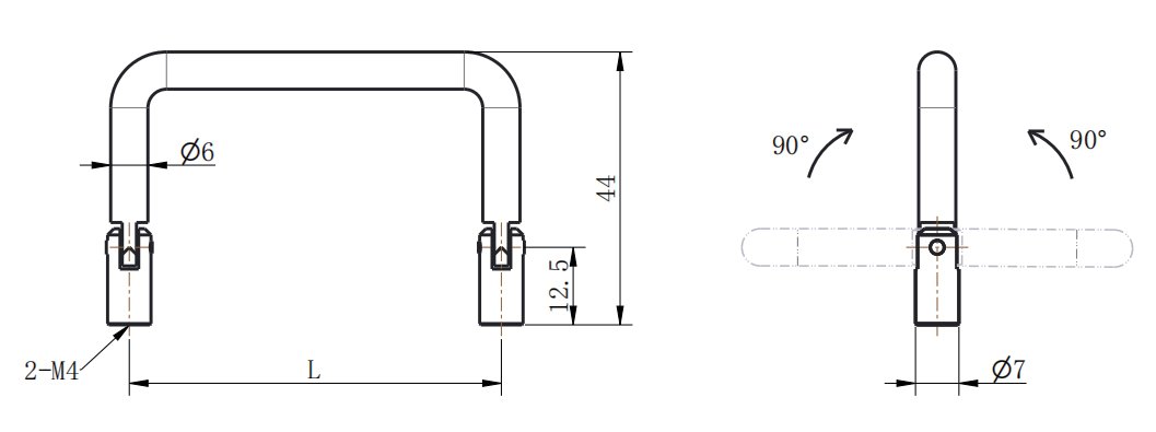 LS509 Bright Chrome Cabinet Handle dimension drawing