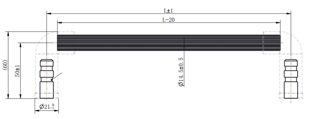 LS513-2 Round Tube Handle dimension drawing