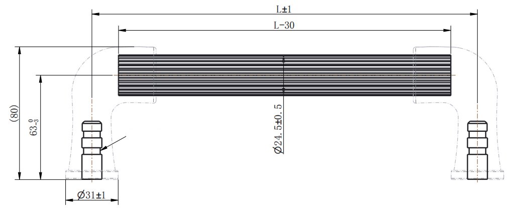 LS513-3 Long Tube Handle dimension drawing