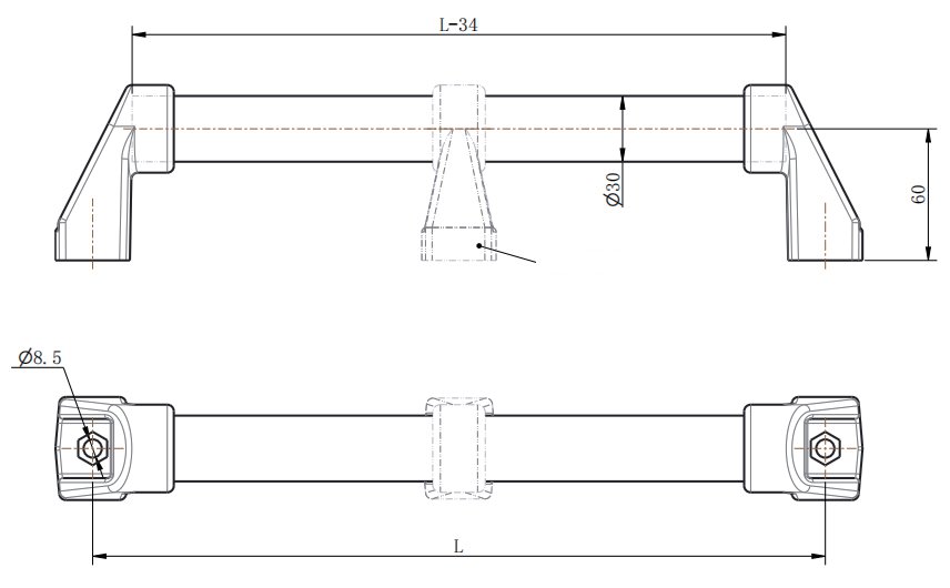 LS513 Tube Pull Handle dimension drawing