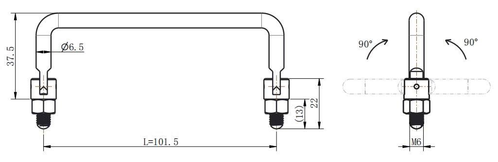 LS515 Chrome Pull Handle dimension drawing