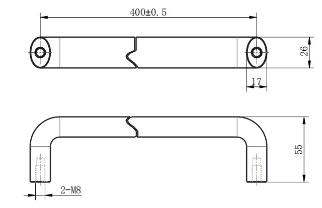 LS516-2A-1D Black Aluminum Handle dimension drawing
