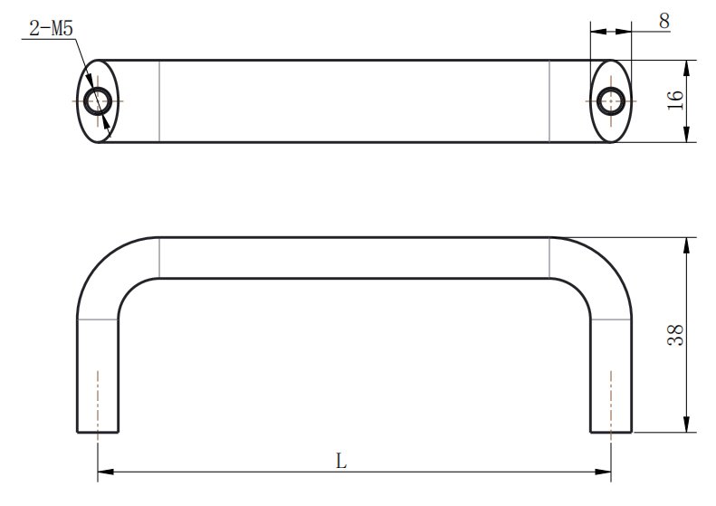 LS516 Aluminum Cabinet Handle dimension drawing