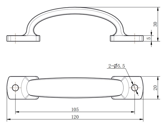 LS519 Stainless Steel Rack Handle dimension drawing