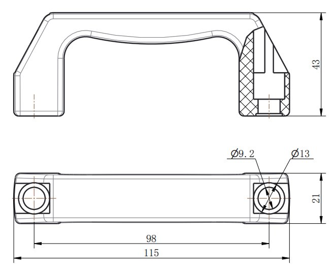 LS520 ABS Flush Handle with Cover dimension drawing