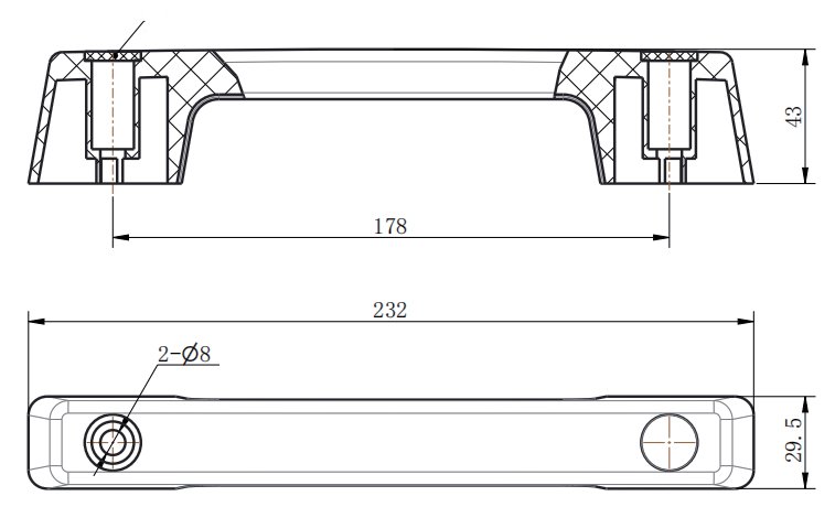 LS521 Black ABS Handle dimension drawing
