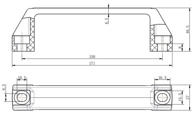 LS522-1 PA Cabinet Handle dimension drawing