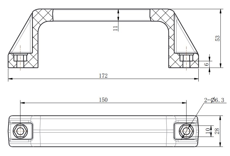 LS522-2 Nylon Pull Handle dimension drawing