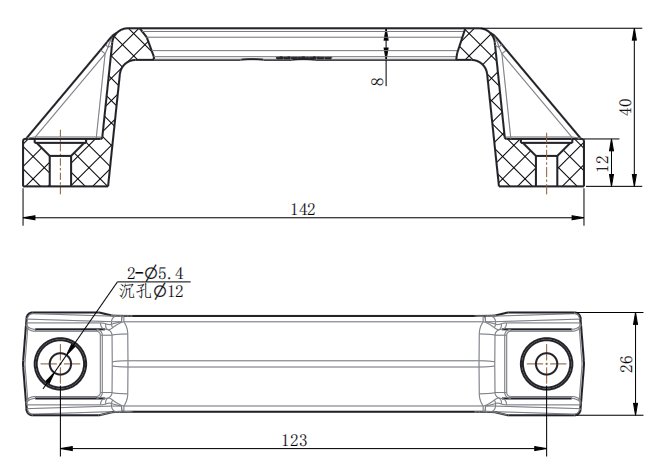 LS522-3 Black Plastic Handle dimension drawing