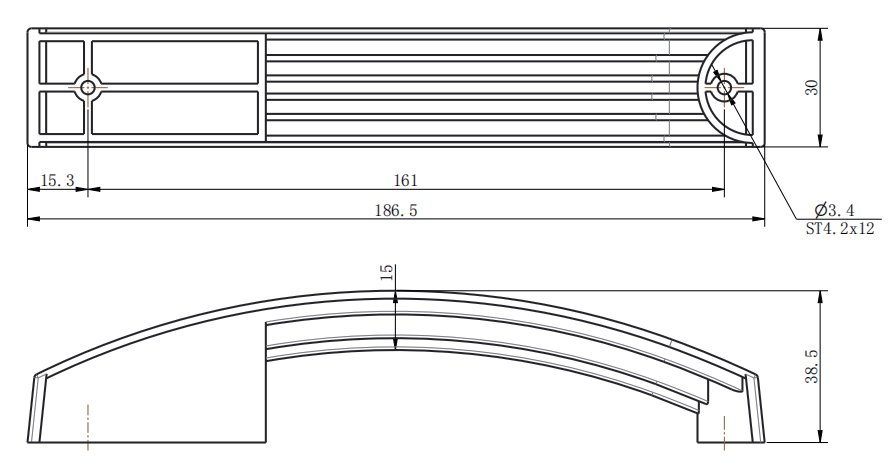LS532 PC Recessed Handle dimension drawing