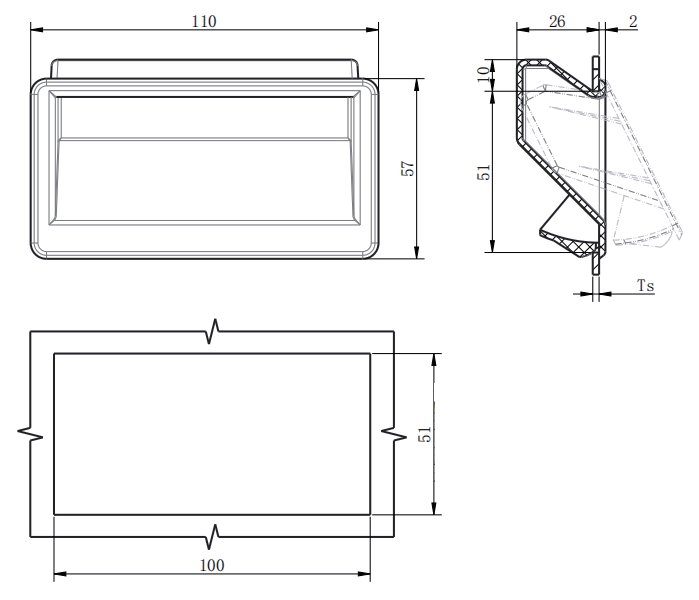 LS537-1 Recessed Cabinet Handle dimension drawing