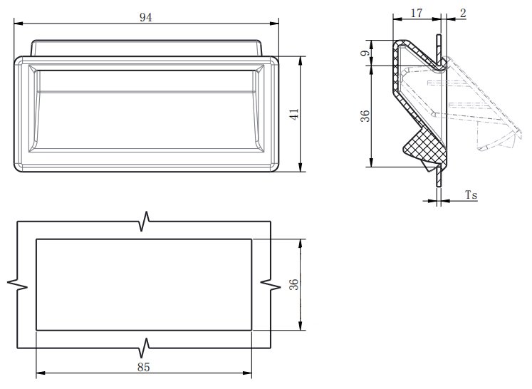 LS537-2 Flush Mount Handle dimension drawing
