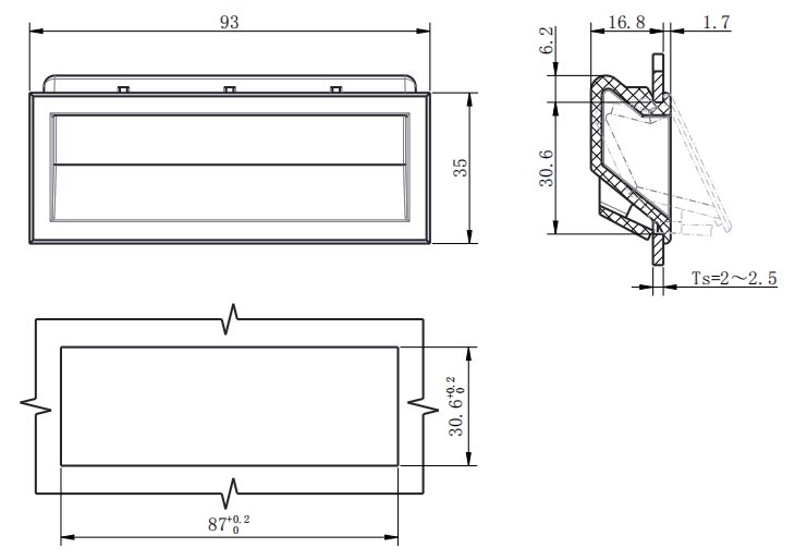 LS537-3 Black Recessed Handle dimension drawing