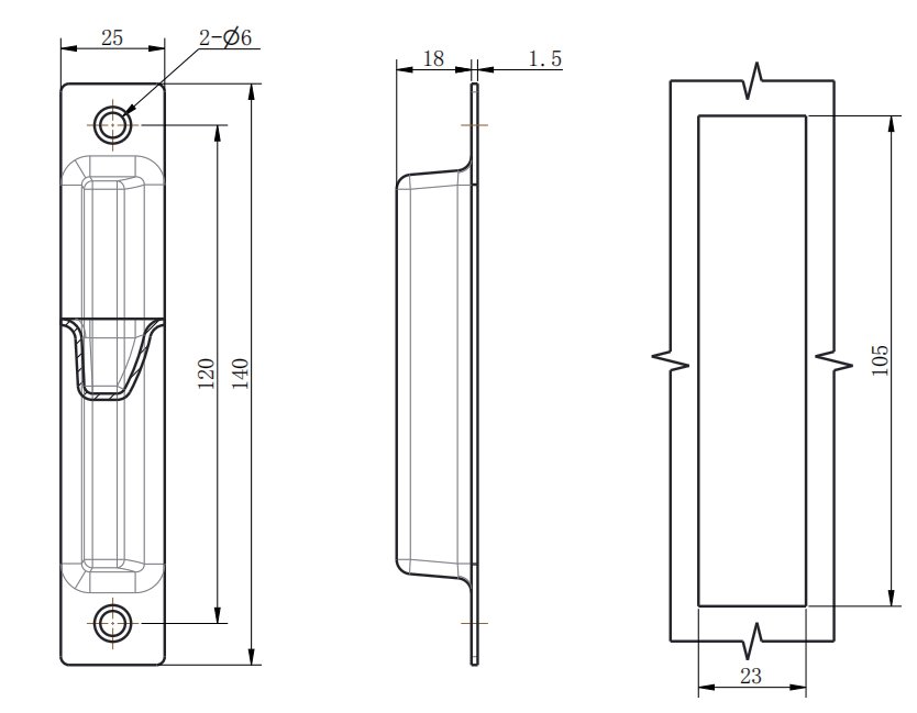 LS541 Stainless Steel Recessed Handle dimension drawing