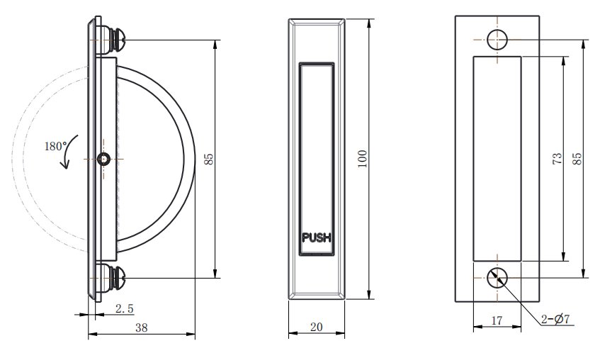 LS550 Zinc Alloy Recessed Handle dimension drawing