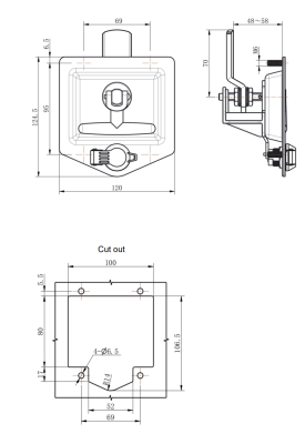MB858-1 recessed panel lock dimension drawing and cut out template