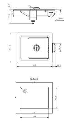 MB866-3 recessed panel lock dimension drawing and cut out template