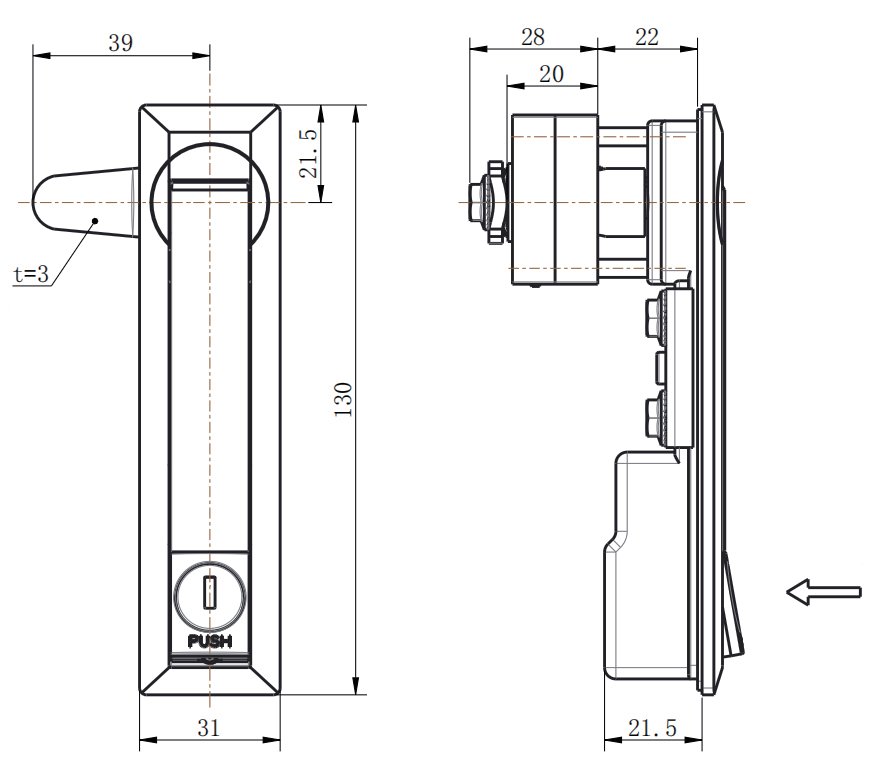 ML731-2 Push Button Rod Control Lock with connecting rods