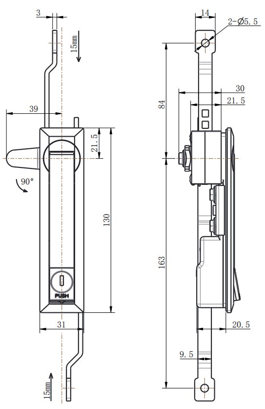 ML731-3 Multi-Point Rod Control Lock with connecting rods