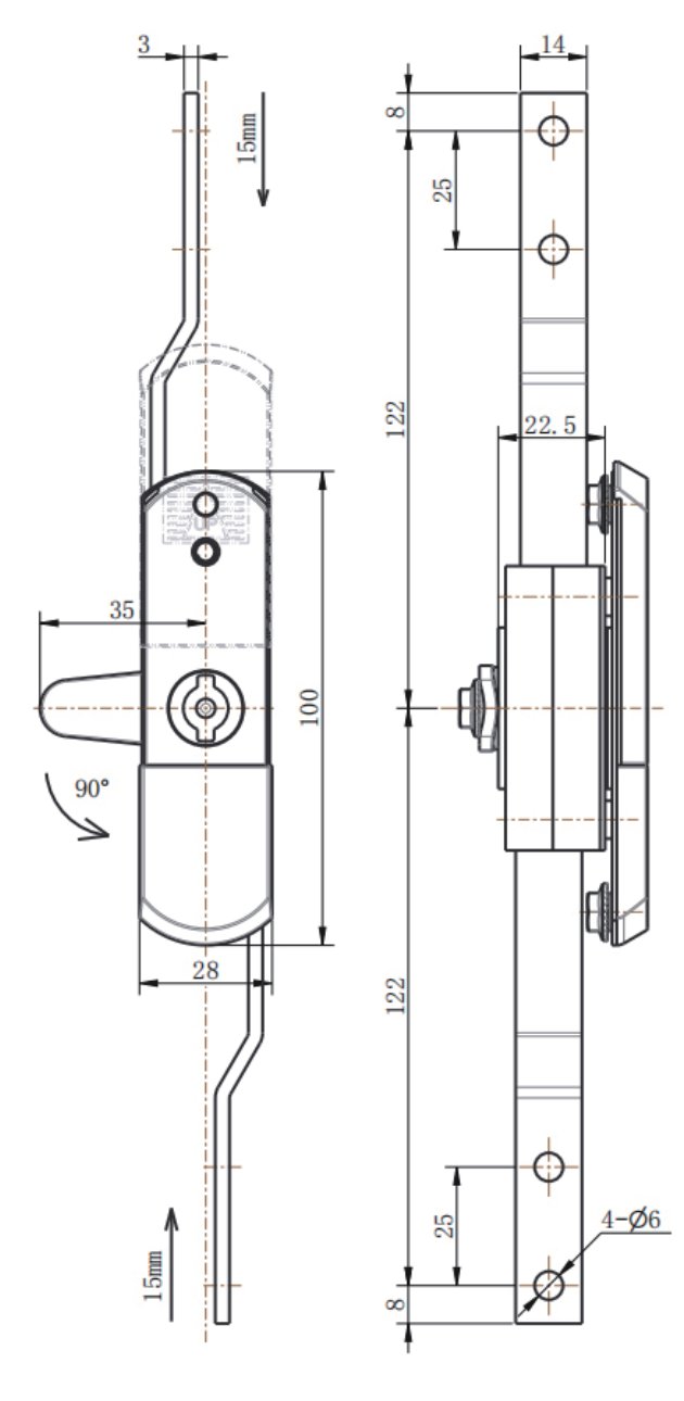 ML820-1 Rod Control Handle Lock dimension drawing