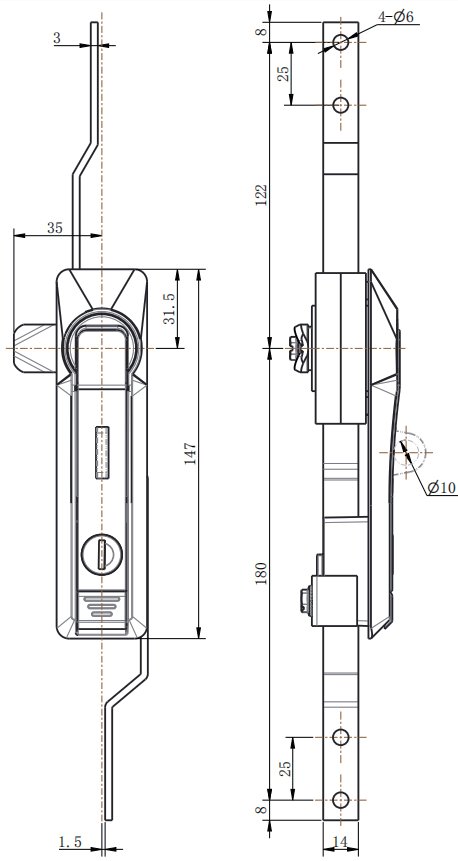 ML828-1G Padlockable Rod Control Lock with connecting rods