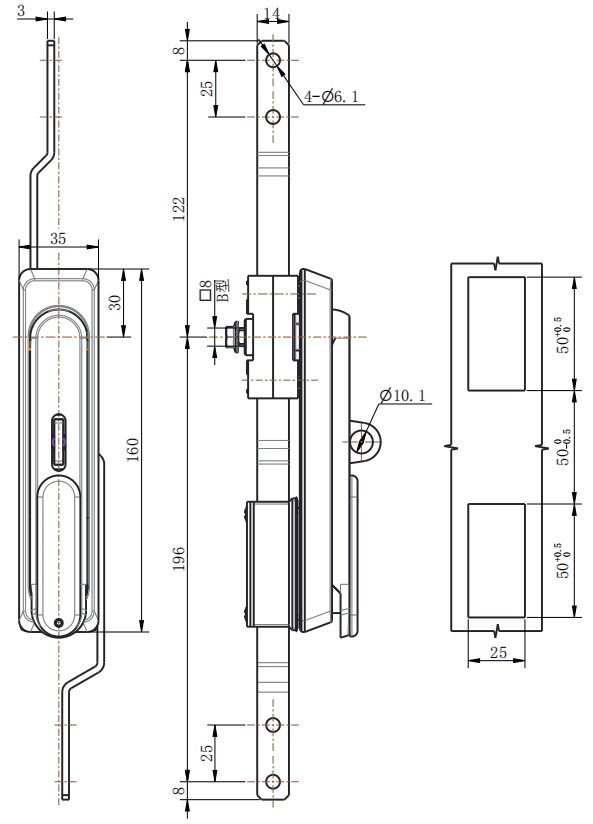 ML840-1G Black Rod Control Lock, front view