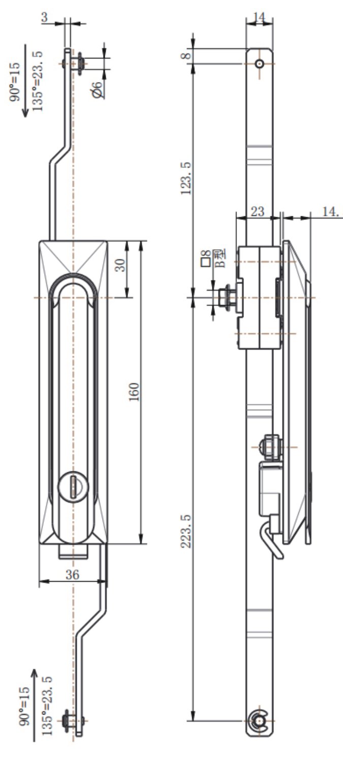ML861-2E Plastic Rod Control Lock dimension drawing