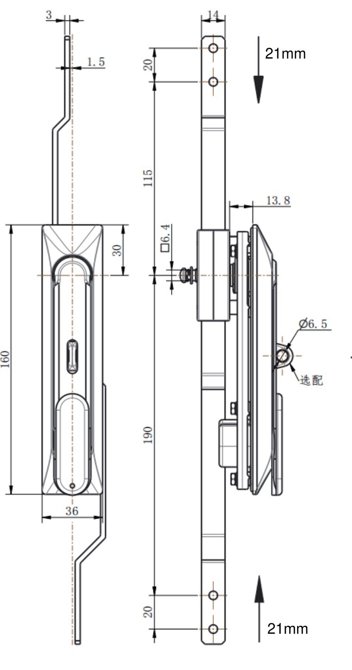 ML861-2KG Heavy Duty Rod Control Lock dimension drawing